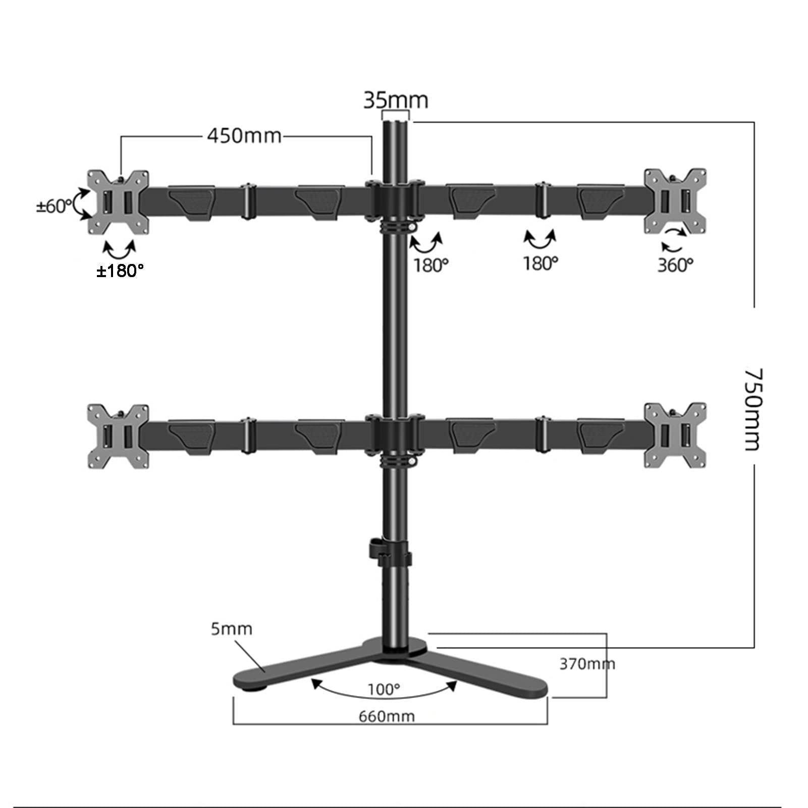 YZYSHA TV Stand 4 Stojak na monitor, mocno monitorowane mocowanie wysokości z metalową podstawą, pasuje do większości monitorów LCD/ 17-32 cali