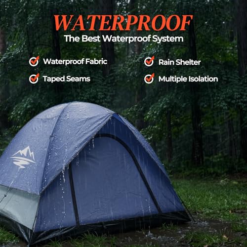 Image of Tents for Camping 2-3 Person Tent - Camping Tent with Rainfly Waterproof 2500MM, Easy Setup in 5 Mins, Ourtdoor Dome Tents Lightweight Backpacking Tent for Couples, Small Families, Festivals, Backyard