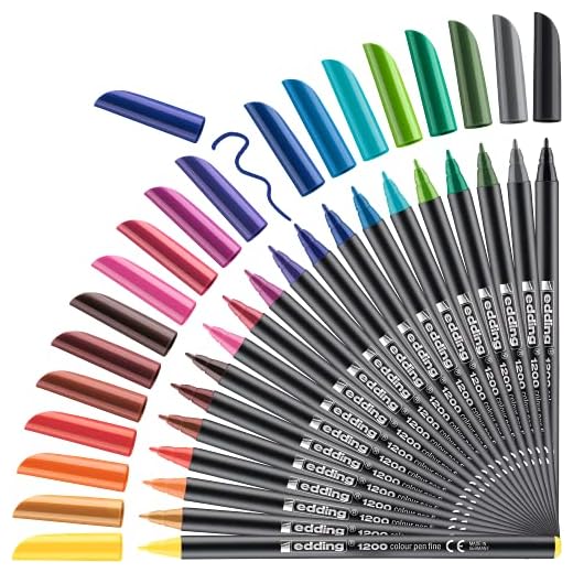 Edding 1200 rotulador de color de trazo fino - set 20 colores brillantes - punta redonda de 1 mm - marcador dibujar y escribir