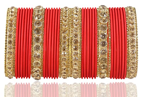 Image of NMII Non-Precious Metal Base Metal and Studded Zircon Gemstone and Matte Finish Worked Bangle set for Women /Girls