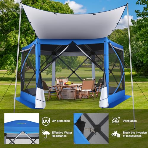 Image of COBIZI 12x12 FT Pop Up Canopy Extendable Tent, Gazebos On Clearance with Removable Roof, Screened in Gazebo with sidewalls, Screen Tents Portable carpas para Patio for Outdoor Camping,Backyard,Blue