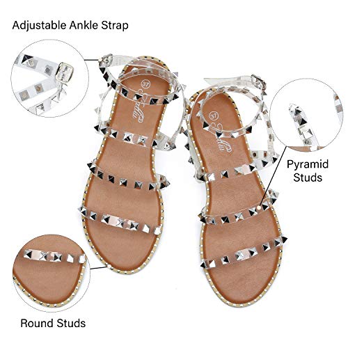 katliu Women's Flat Sandals Strappy Studded Sandals Gladiator Sandals with Ankle Strap3