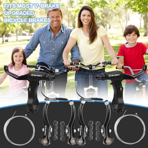 TUZHE Fahrrad Bremsen Set V-Brake Universal Fahrradbremsen-Set Vordere und Hintere MTB Bremse, Bremsseile und Bremshebel Kit für Mountainbikes und Rennräder (schwarz) (2 Paar Fahrrad Bremsen Set)