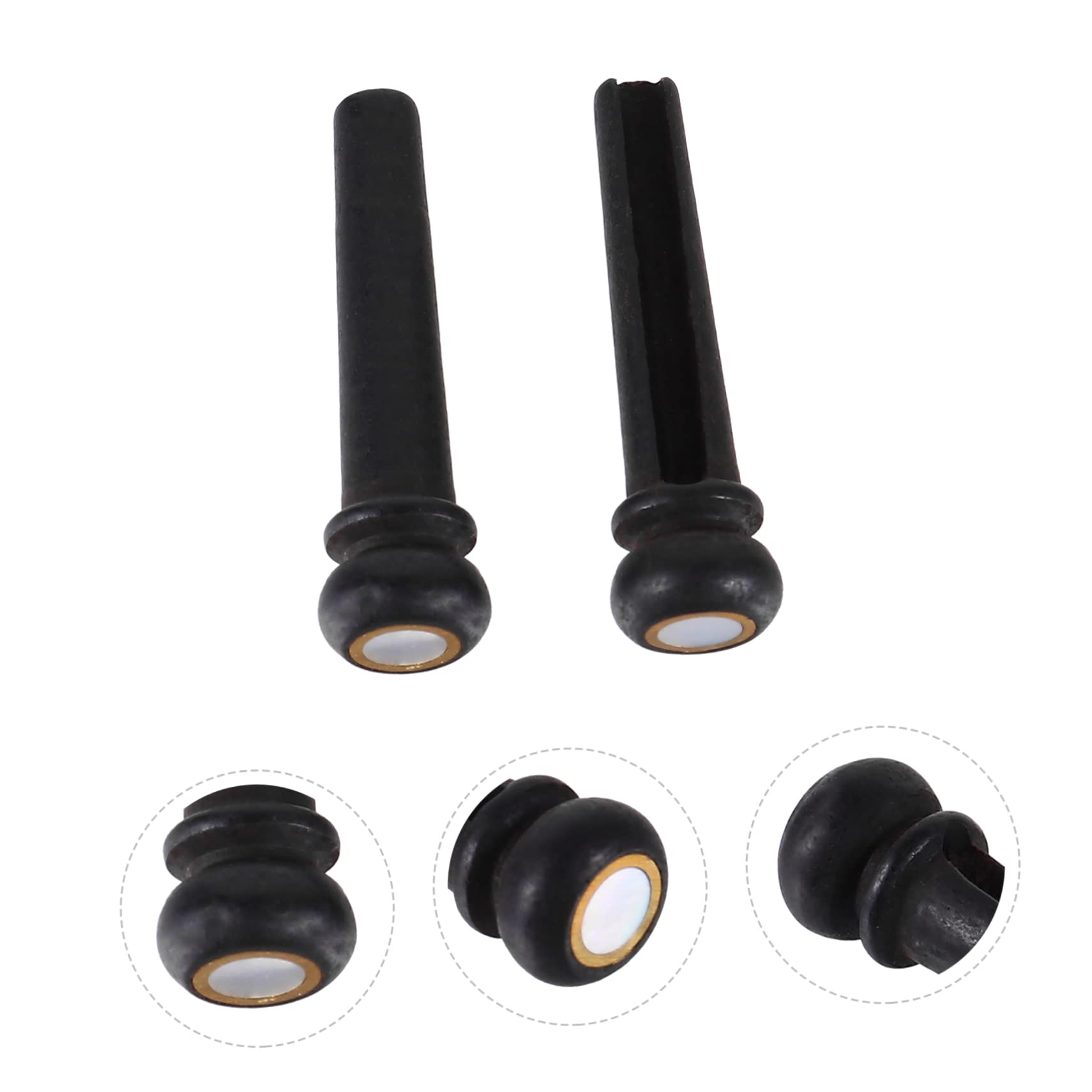 VOSAREA Replacement Guitar Bridge Pins - 2 Pack Ebony Wooden String Studs with Shell Dot for Acoustic Guitars - Enhance Tone and Sustain Upgrade for Musicians