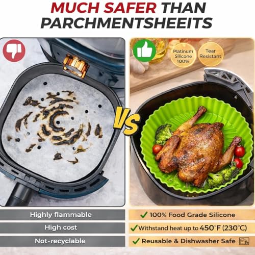 Image of SNMMIFER Air Fryer Silicone Tray - Reusable Nonstick Basket Liner, Heat-Resistant Baking Pot with Easy-Grip Handles, Dishwasher Safe, Multicolor(8-Inch, Pack of 2)