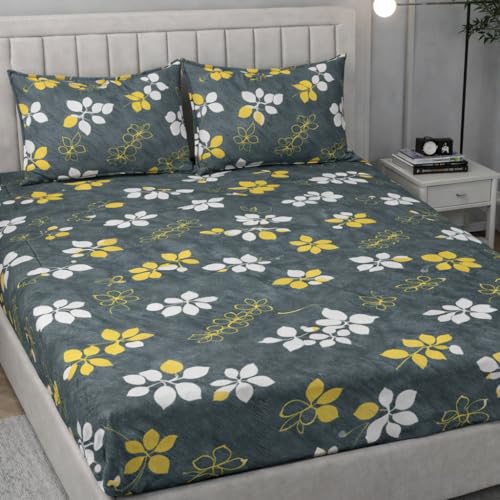 Image of 350 TC Premium Heavy Cotton Feel Elastic Fitted Bedsheet Queen Size with 2 Pillow Covers || Double Bed with All Around Elastic (Green&Yellow, Fitted - 72 inchx78 inch King)
