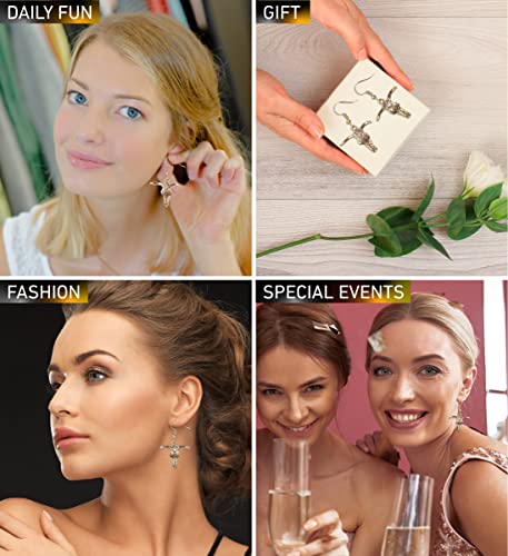 Aqua79 Gold Longhorn Skull Sparkling Earrings - Cute Gold Dangle Earrings Plated In Gold Color With Zinc Alloy Longhorn Charm Sparkly Pendant, Elegant Earrings Gift #TOP2