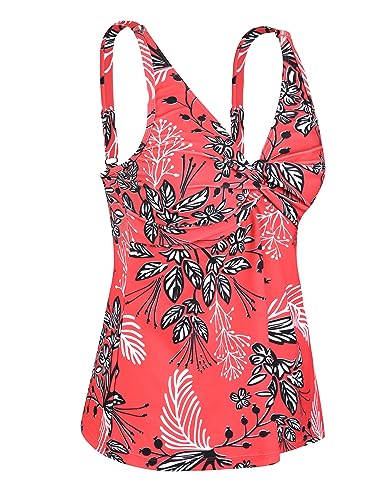 coastal rose Women's Underwire Tankini Top Twist Front V Neck Push Up Swimsuit Top Flowy Bathing Suit Tops Only4
