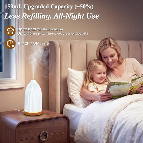 Image of URPOWER 150ML Essential Oil Diffusers for Home, Ultrasonic Aromatherapy Diffuser with 7 Color Changing Lights, Timer & Auto Shut-Off, Scent Diffuser for Bedroom, Office, Yoga
