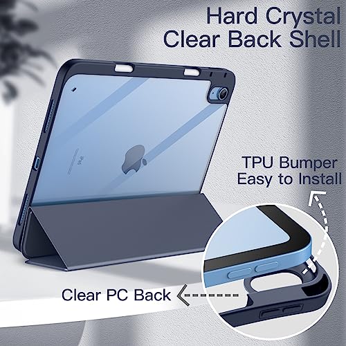 Image of JETech Cover Case for iPad (A16) 11th /10th Generation (2025 /2022) with Pencil Holder, Clear Transparent Back Shell Slim Stand Shockproof Tablet Cover, Auto Wake /Sleep (Navy Blue)