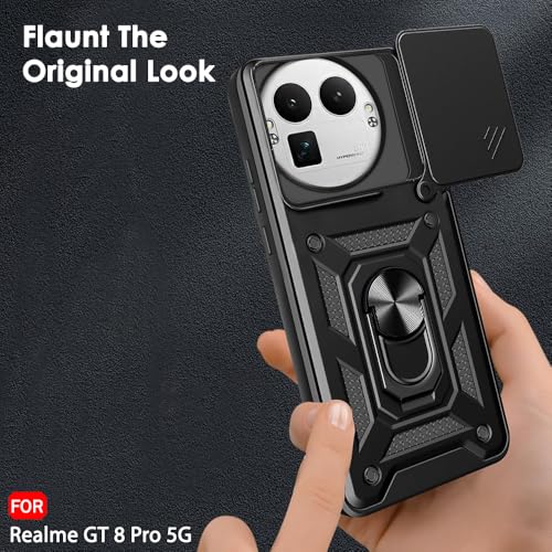 Image of TheGiftKart Tough Armor Bumper Back Cover Case for Realme GT 8 Pro 5G | Rotating Camera Cover, Kickstand & Ring Holder | 360 Degree Protection Back Cover Case for Realme GT 8 Pro 5G (PC & TPU, Black)