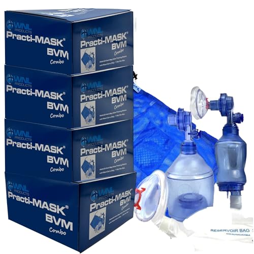 WNL Products 5000BVM-COMBO-4PK 4 Case Pack - Each Includes 1 Practi-Mask BVM Adult/Child & 1 Infant Mask, Includes 1 Infant BVM &1 Adult/Child BVM (Practi-Mask, Bag Valve Squeeze Bag, Reservoir Bag)
