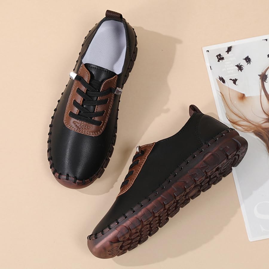 Image of CrazySavage Women's Leather Soft Bottom Flat Loafers Casual Non-Slip Handmade Slip-On Walking Shoes Comfort Driving Orthopedic Pain Relief Lightweight Shoe