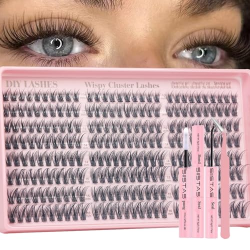 Cluster Lashes Kit Lashes Individual Eyelashes Kit 240Pcs Lash Clusters with Glue Fairy Eyelash Clusters D Curl 10-16mm Lash Clusters Kit with Bond and Seal Waterproof and Tweezers(Black Kit)