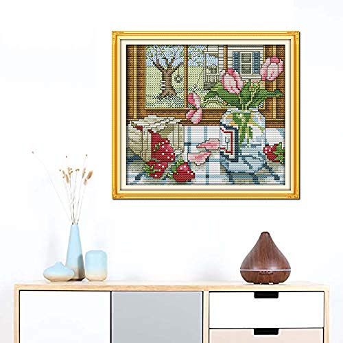 Cross Stitch Kits Stamped, Own4B The Spring Outside The Window Printed Pattern 11Ct 10.2X9.4 Inch Diy Embroidery Kit (Spring) #TOP1