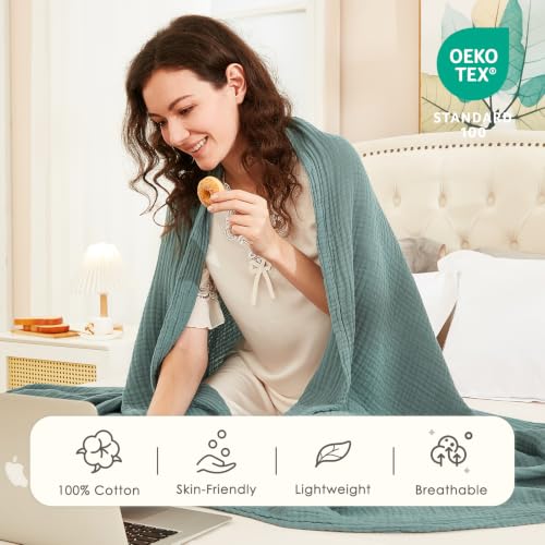 Image of EMME Muslin Blankets for Adults Throw Blanket for Couch Breathable Gauze Soft Lightweight Airy Teal Super King 120 inch x 94 inch