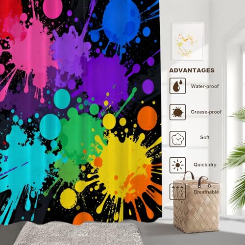 Rideau de douche abstrait multicolore en polyester imperméable 152x183cm avec crochets - 4