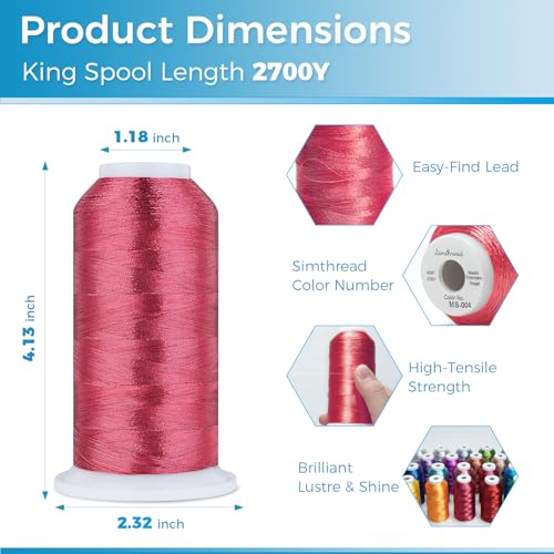 Image of Simthread 2700 Yards Metallic Embroidery Machine Thread - Red Brown MS-004, 40wt High-Sheen King Spool, Smooth Running & Break Resistant for Commercial & Home Embroidery Machines