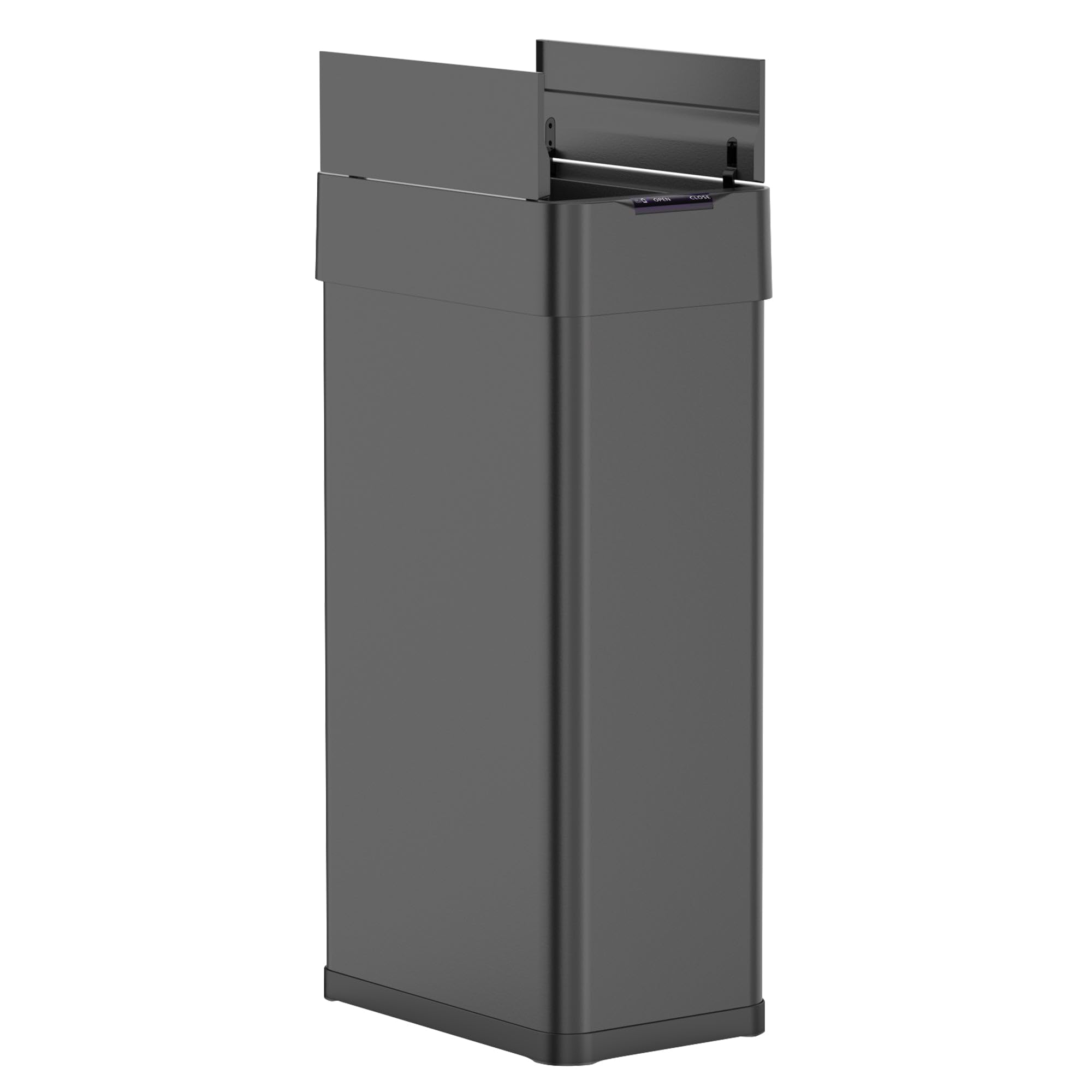 KITCHEN MOVE Abfalleimer für die Küche, automatisch, 90 l, Silverlake Schwarz, aus Edelstahl mit Umreifung, Schmetterlingsöffnung, großes Fassungsvermögen