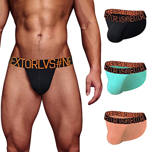 Meshal Men's Cheeky Cotton Bikini Underwear Sexy Mankini Bulge Pouch Low Rise Stretch Moisture Wicking Briefs Pack of 3