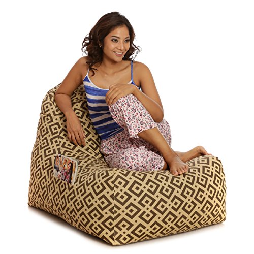 Image of Style Homez Hackey Cotton Canvas Geometric Printed Bean Bag XXL Size Filled with Beans Fillers