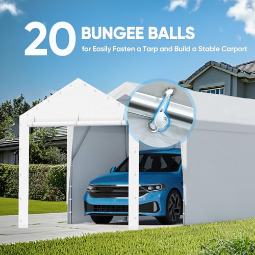 Image of ADVANCE OUTDOOR 10x20 ft Carport Replacement Door with Zippers Tarp, Heavy-Duty Waterproof & UV Protected, Easy Installation with Ball Bungees, White, One Door Only