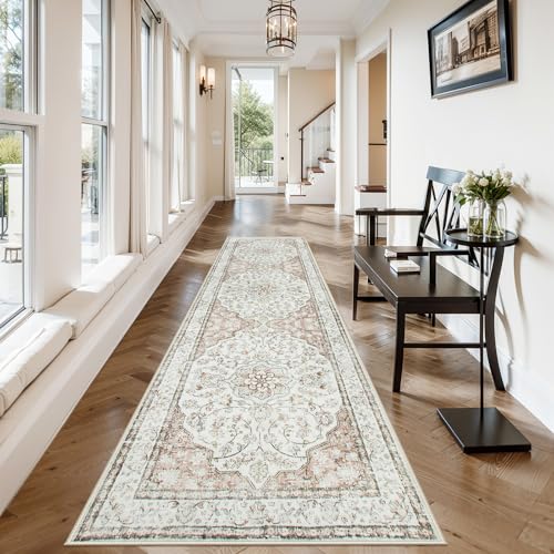 Lahome Oriental Kitchen Runner Rug 2.5x10 Washable Hallway Runner Non-Slip Rug Runners for Hallways 10ft Ultra-Thin Soft Rug Boho Indoor Low-Pile Carpet for Entryway Laundry Room Terracotta