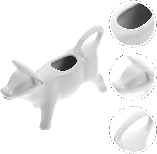 Miniatura 3 de HEMOTON Jarra de leche de cerámica blanca con asa, soporte para salsa de hervidor de leche, jarra de leche, jarra de leche para café y leche (vaca