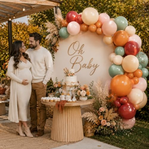 Image of HILAVO Fall Balloons Terracotta Burnt Dark Orange Brown Tan Coffee Sage Green Burgundy Sand White Dusty Pink Thanksgiving Party Balloon for Pumpkin Fall Birthday Baby Shower Autumn Wedding Party Decor