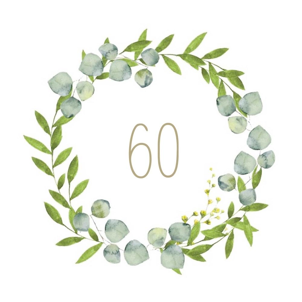 Tovaglioli 60 BOTANICAL EUKALYPTUS Tovaglioli di compleanno 60° compleanno con foglie viticcio bianco verde oro decorazione da tavolo compleanno matrimonio diamante anniversario decorazione compleanno