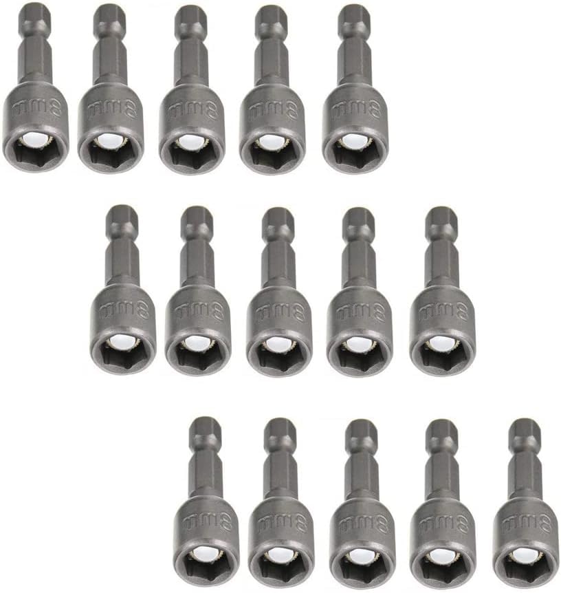 Image of RUIAN 5 /16 Nut Driver Set, 8mm Hex Strong Magnetic Impact Ready 5 /16 Power Drill Bit Nut Driver Set Socket Adapter 1 /4 inch Shank, 15-Piece
