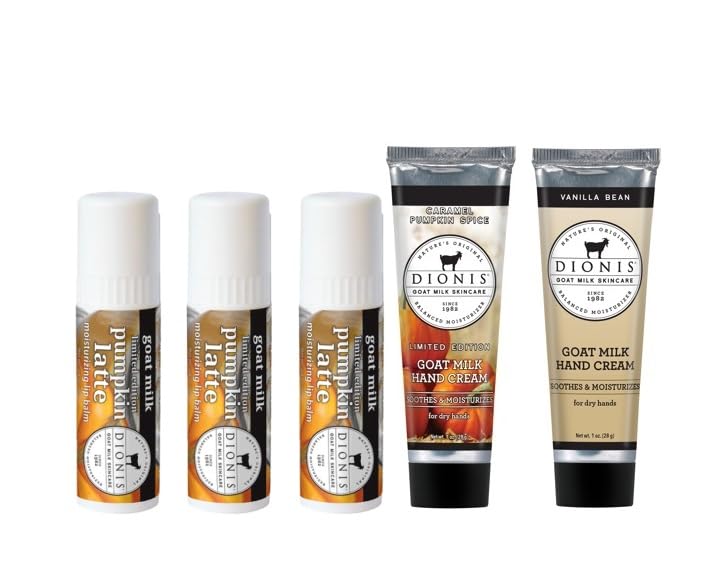 Dionis Goat Milk Skincare Fall Lip Balm & Hand Cream Gift Set - Includes Limited Edition Pumpkin...