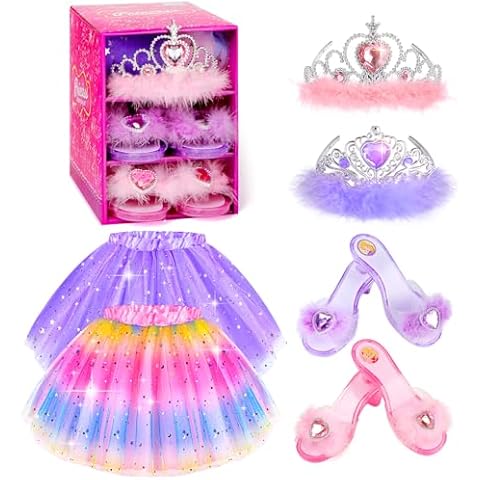 BIBUTY Kids Princess Dress Up Clothes for Little Girls, Pretend Play & Dress Up Costume Set for 3-6 Toddler Little Girls (Rainbow/Purple) Cover