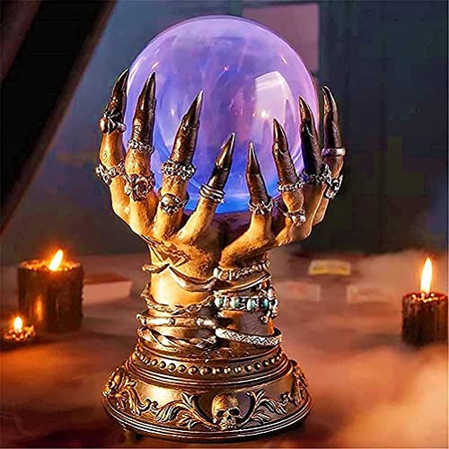 Halloween Celestial Crystal Ball - Granding Road Deluxe With Witch Hands, Glass Plasma Electrostatic Magical Flashing Ball Halloween Decoration 8.7
