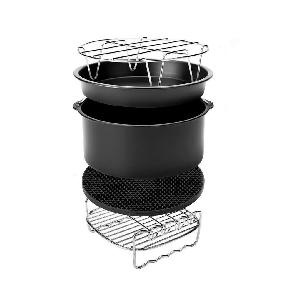 Kit de accesorios para freidoras sin aceite de 18 cm para modelos de 3,5 a 4,5 l, juego de 10 con bandejas cuadradas, cesta de silicona, revestimiento antiadherente, apto para lavavajillas