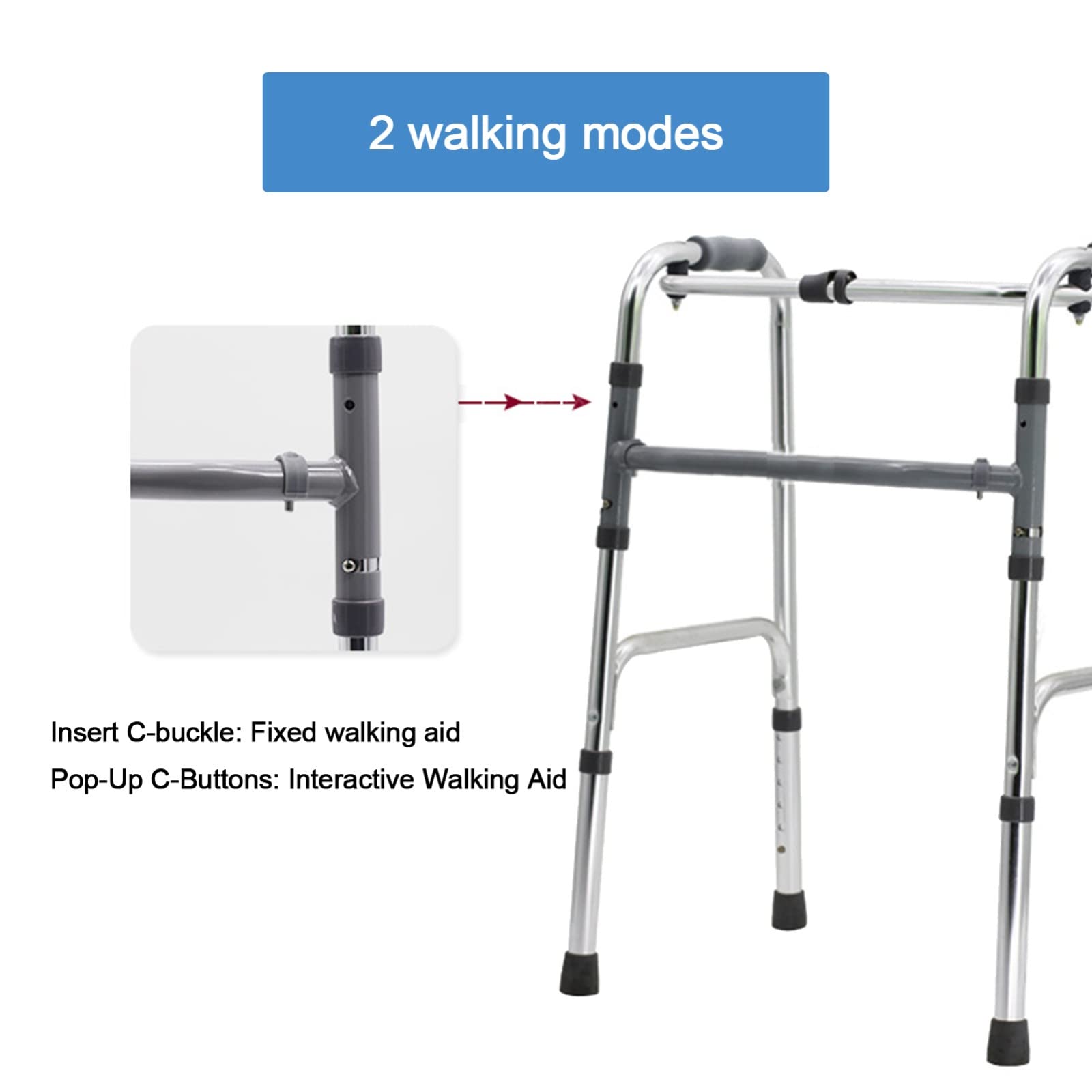 Andador para Adulto Mayor,Andadera Plegable para Adulto con Ajuste de Altura Andador Médico Adultos Ayuda Caminar Discapacitados Plegable Andador Para Adulto Caminar Bright silver