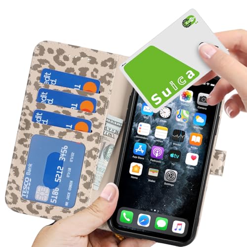 Image of for iPhone 11 Pro Max Case Wallet with Card Holder,for iPhone 11 Pro Max Wallet Case for Women Men,PU Leather Shockproof Magnetic Buckle Stand Flip Phone Case-Beige Leopard