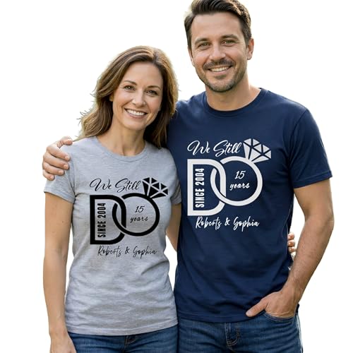 Image of Anniversary Matching Shirts, for Couple, Heart Design T-Shirt Set, Wedding Present, Honeymoon Outfit