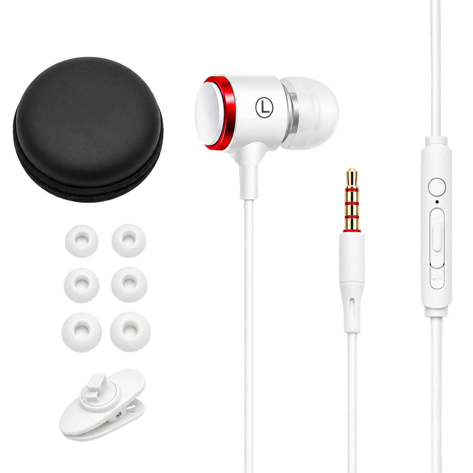 Rosmas Przewodowe słuchawki douszne z mikrofonem, sterownik 10 mm do dźwięku HiFi (białe)