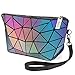 Tikea Sac à cosmétiques - Petite Pochette de Maquillage géométrique, Lumineuse, Pliable, Pochette de Toilette à la Mode, Pochette cosmétique de Voyage, Poignets, holographique et réfléchissante