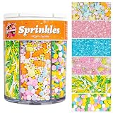 Twisweet Pastel Sprinkles 6-Cell 6.7oz, Edible Sugar Sprinkles Variety Pack for Cake Decorating, Jimmies Nonpareils Sanding Sugar & Candy Shapes, Cupcake Toppers for Birthday, Baby Shower, Cookies