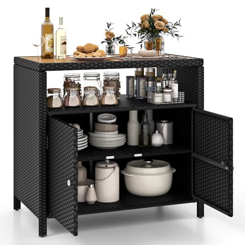 GYMAX Rattan Gartenschrank, Aufbewahrungsschrank mit Doppeltür,...