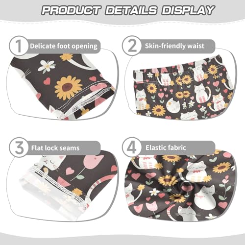Cute Cats Girls' Leggings Toddler Doodles Sunflowers Hearts Kids Yoga Pants Dance Active Tights 4T3