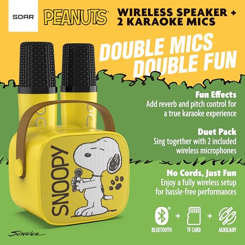 Image of Peanuts Snoopy Dance Wireless Speaker and (2) Karaoke Microphones- Yellow