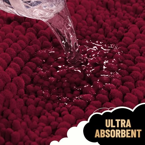 Image of OLANLY Thick Bathroom Runner Rugs 44x24, Extra Absorbent Chenille Striped Bath Rugs, Rubber Backing, Machine Wash Dry, Long Bath Mats for Bathroom, Tub and Shower, Home Decor Accessories, Burgundy