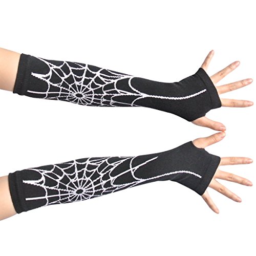 Nava New Sexy Black Spiderman Spider Web Long Arm Warmer Fingerless Halloween Costume Dress Gloves