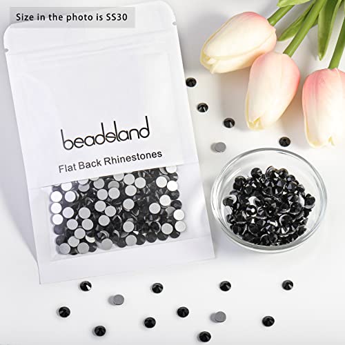 Image of Beadsland Flat Back Crystal Rhinestones, Jet Black, SS30, 576pcs | Flatback Glass Gems, 6.3-6.5mm, for Nail Art Craft, Glue Fix