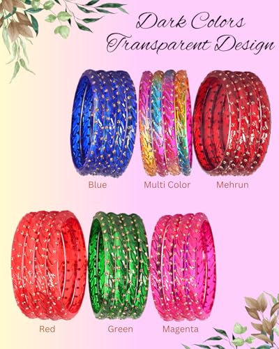 Image of Swara Creations Crystal Bangles for Women /Raindrop Kada Set /Multicolor glossy finished bangles Kadas with Golden Zirconwork bangles for women & girls(24Pcs)