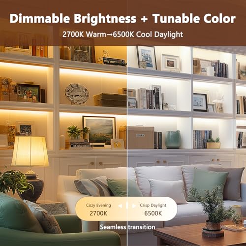 Image of VST 16.4ft COB LED Strip Lights, 24V Dimmable CCT 2700K-6500K High CRI 93, 2400LEDs Super Bright LED Tape with Double Layer FPCB, 60W LED Driver & Remote Controller, UL Listed for Cabinet Bedroom