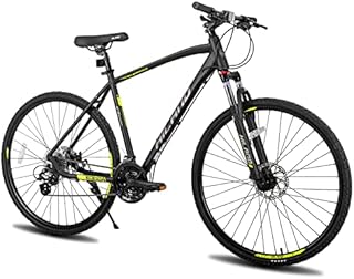 Hiland 700C Hybrid Bicycle Aluminum Shimano 24 Speeds with Suspension Fork Disc Brake City Commuter Comfort Bike Black&Yellow